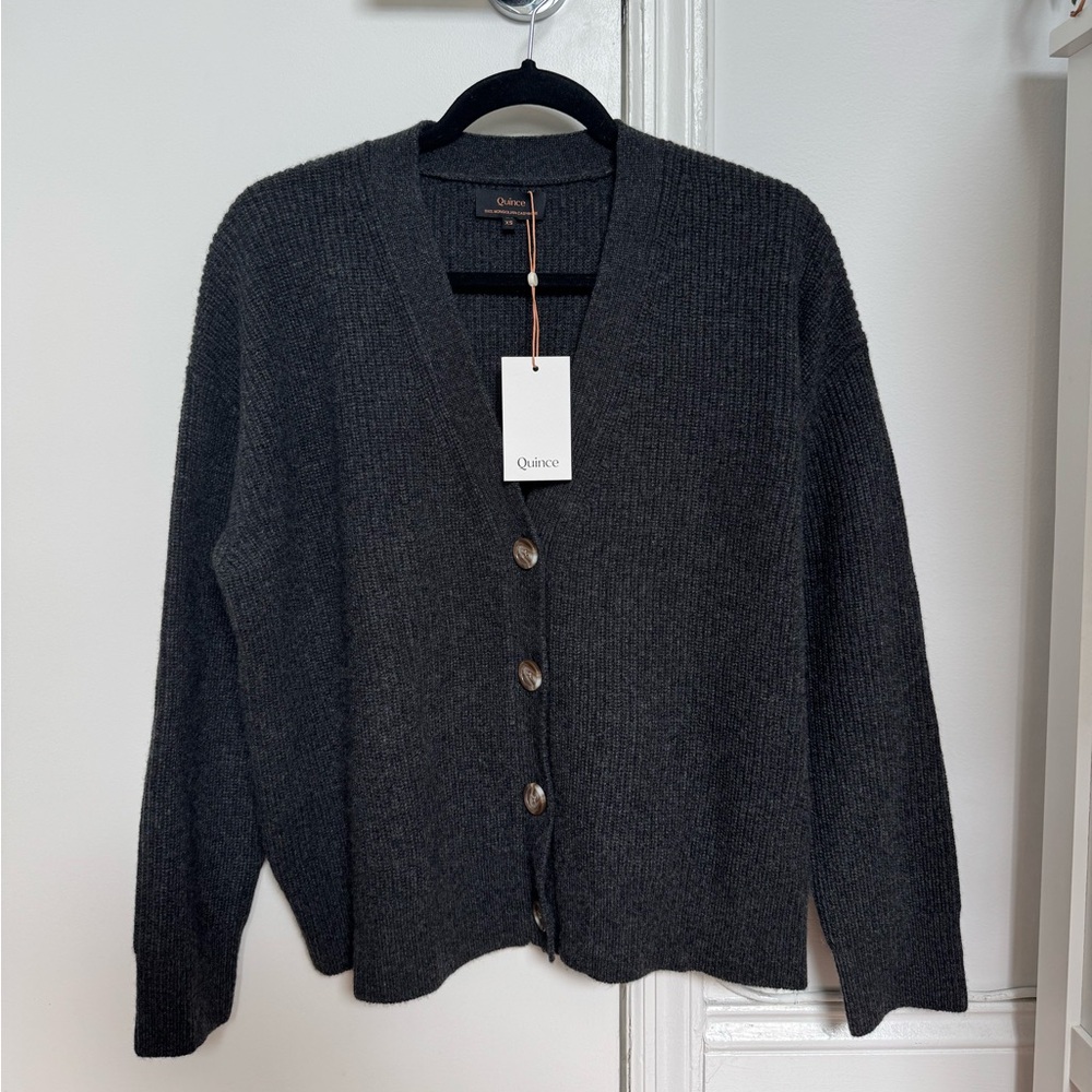 NWT Quince Mongolian Cashmere Fisherman Cropped Sweater - Heather Charcoal XS - Picture 8 of 10
